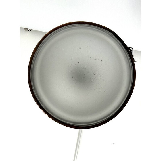 Image 1 of Lustre industriel vintage en cuivre et verre de lait, Italie 1950