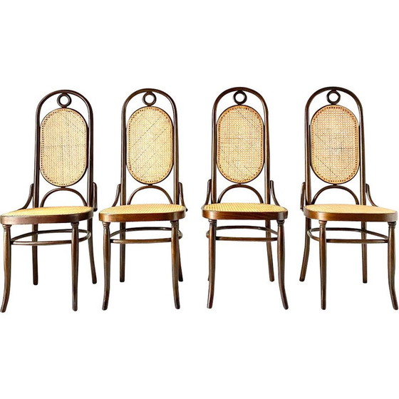 Image 1 of Ensemble de 4 chaises de salle à manger vintage en hêtre courbé dans le style de Thonet, Autriche 1970
