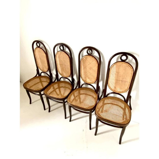 Image 1 of Ensemble de 4 chaises de salle à manger vintage en hêtre courbé dans le style de Thonet, Autriche 1970