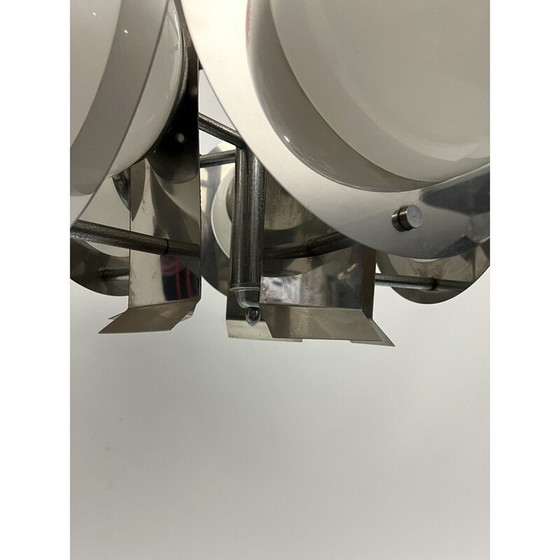 Image 1 of Lustre vintage en chrome et verre blanc, Italie 1970