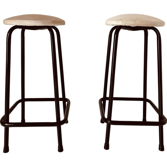 Image 1 of Paire de tabourets en velours vintage, Italie années 1960