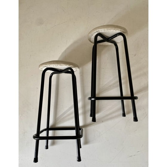 Image 1 of Paire de tabourets en velours vintage, Italie années 1960