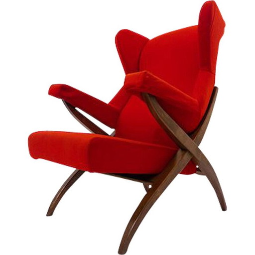 Fauteuil rouge Mid Century Fiorenza par Franco Albini pour Arflex, Italie