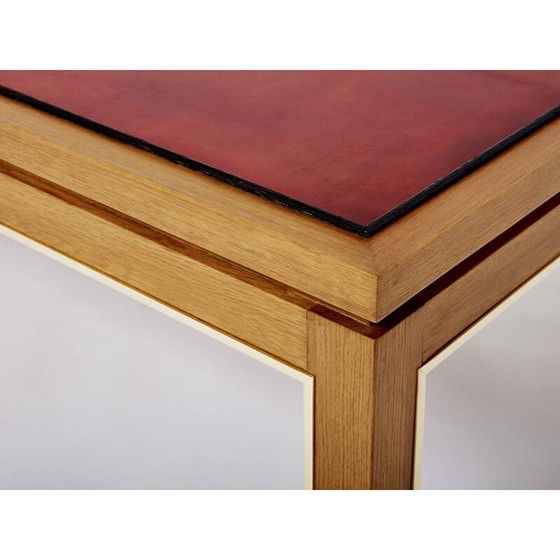 Image 1 of Table basse vintage en chêne, laiton et cuir par Alberto Pinto, 1990