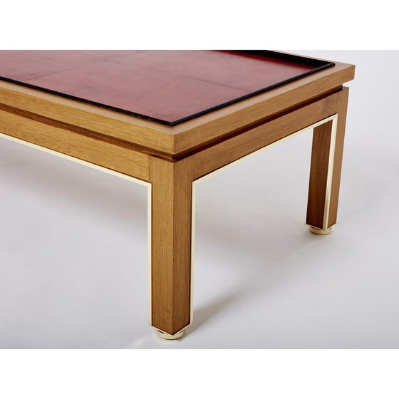 Image 1 of Table basse vintage en chêne, laiton et cuir par Alberto Pinto, 1990