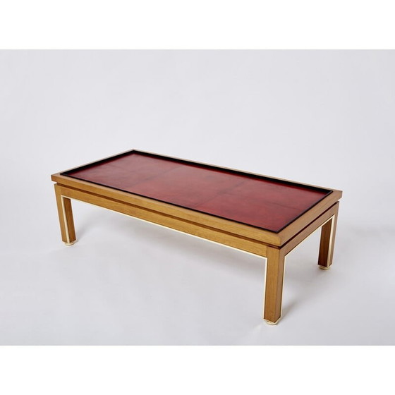 Image 1 of Table basse vintage en chêne, laiton et cuir par Alberto Pinto, 1990