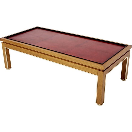 Image 1 of Table basse vintage en chêne, laiton et cuir par Alberto Pinto, 1990