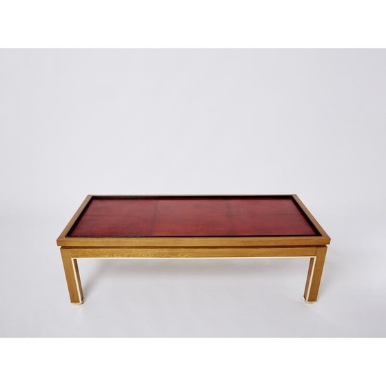 Image 1 of Table basse vintage en chêne, laiton et cuir par Alberto Pinto, 1990