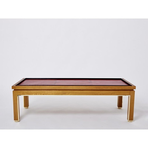 Image 1 of Table basse vintage en chêne, laiton et cuir par Alberto Pinto, 1990