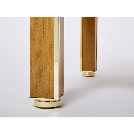 Image 1 of Table basse vintage en chêne, laiton et cuir par Alberto Pinto, 1990