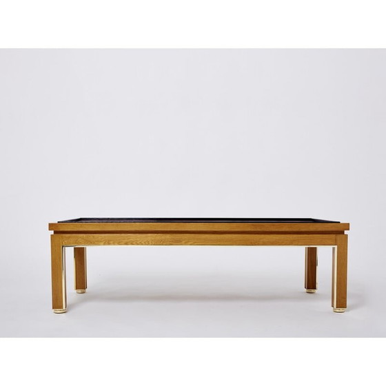 Image 1 of Table basse vintage en chêne, laiton et cuir par Alberto Pinto, 1990