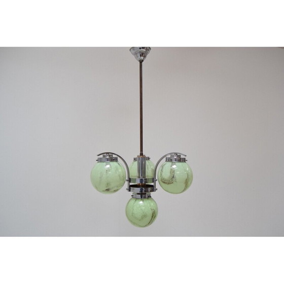 Image 1 of Lustre vintage art déco en chrome et métal, Tchécoslovaquie 1930