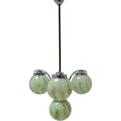 Lustre vintage art déco en chrome et métal, Tchécoslovaquie 1930