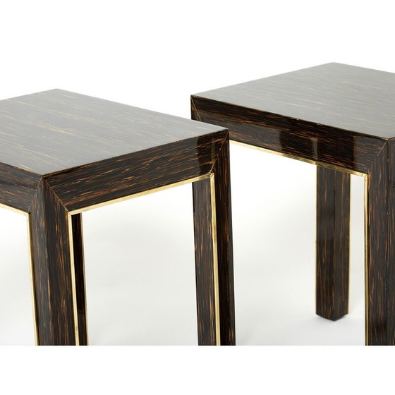 Image 1 of Paire de tables d'appoint vintage en bois de palmier et laiton par Romeo Paris, 1970