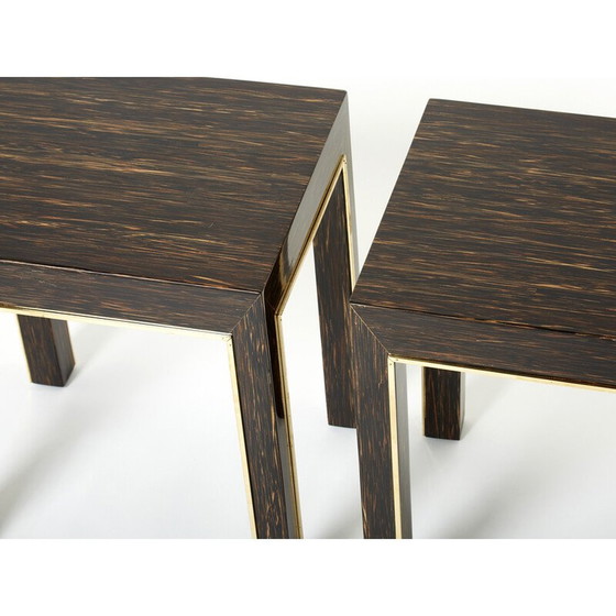 Image 1 of Paire de tables d'appoint vintage en bois de palmier et laiton par Romeo Paris, 1970
