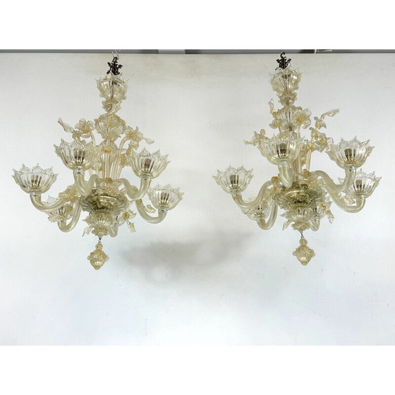 Image 1 of Paire de lustres vintage en verre de Murano, Italie 1950