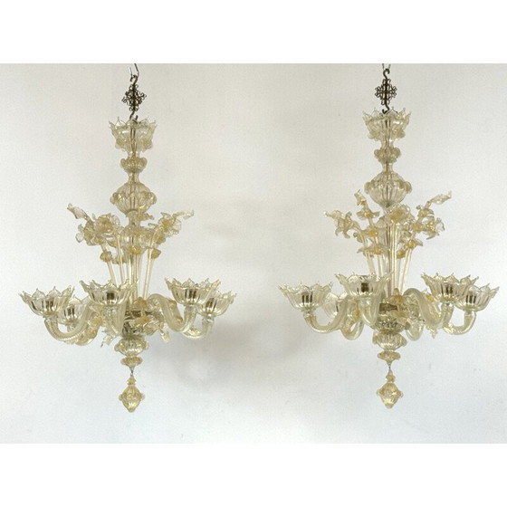 Image 1 of Paire de lustres vintage en verre de Murano, Italie 1950