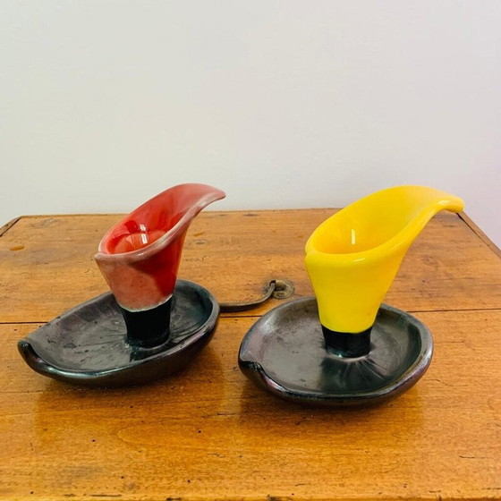 Image 1 of Paire de chandeliers vintage en céramique