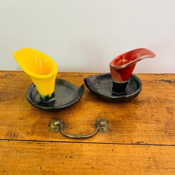 Image 1 of Paire de chandeliers vintage en céramique