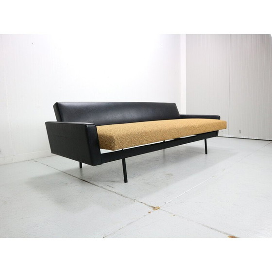 Image 1 of Canapé-lit vintage en tissu noir et faux cuir par Rob Parry pour Gelderland, 1970