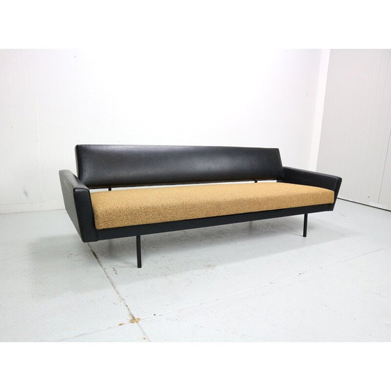 Image 1 of Canapé-lit vintage en tissu noir et faux cuir par Rob Parry pour Gelderland, 1970