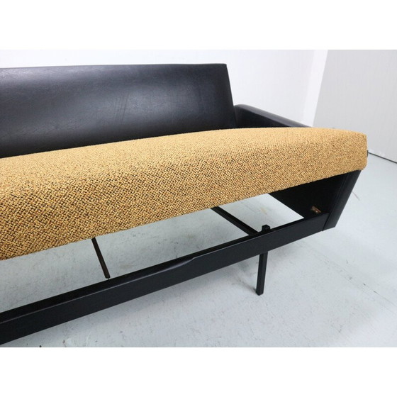 Image 1 of Canapé-lit vintage en tissu noir et faux cuir par Rob Parry pour Gelderland, 1970