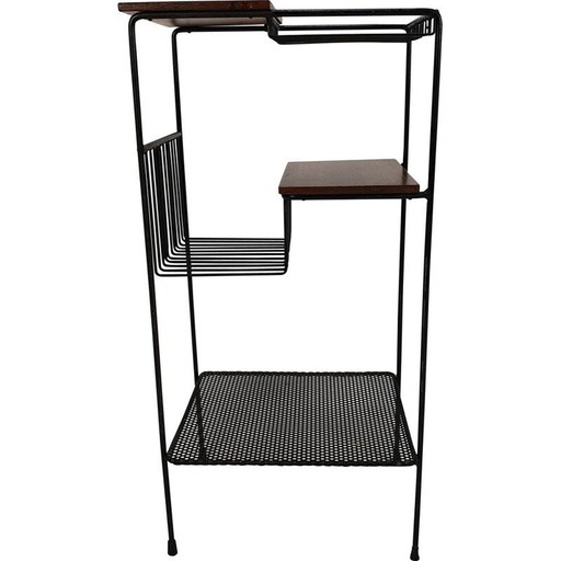 Etagère de rangement vintage en teck et métal, Italie 1950