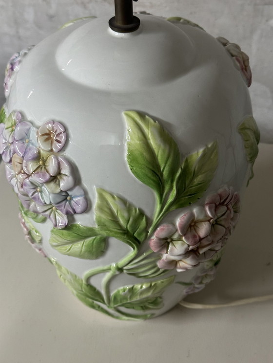 Image 1 of Pied De Lampe Chaumette Model Hortensias- Barbotine H 40 Cm