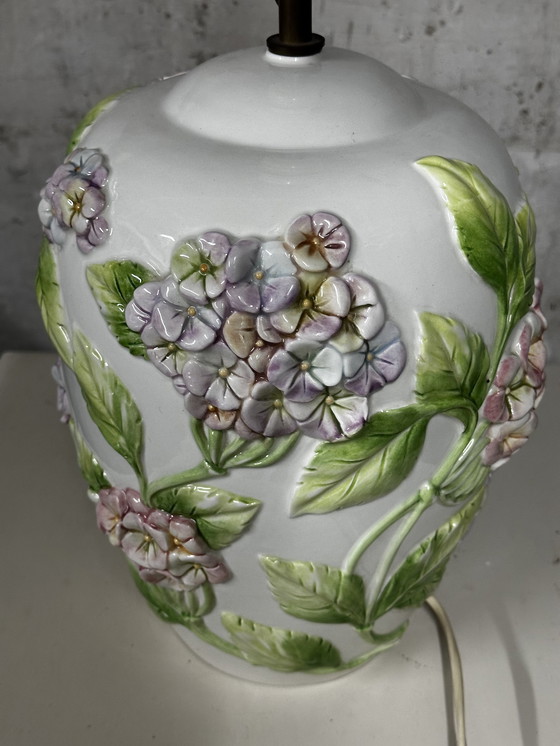 Image 1 of Pied De Lampe Chaumette Model Hortensias- Barbotine H 40 Cm