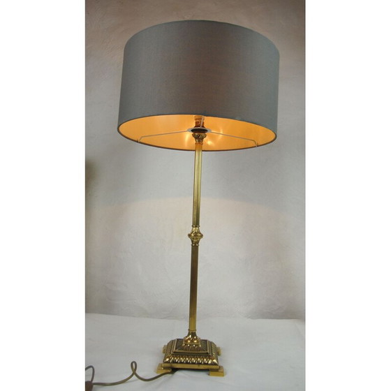 Image 1 of Lampe de table vintage en laiton et bronze doré par Empire Colonne Neo Classique, France 1970