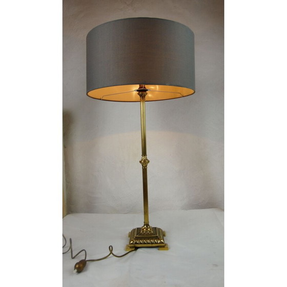 Image 1 of Lampe de table vintage en laiton et bronze doré par Empire Colonne Neo Classique, France 1970