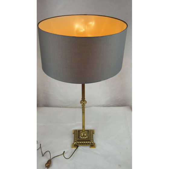 Image 1 of Lampe de table vintage en laiton et bronze doré par Empire Colonne Neo Classique, France 1970