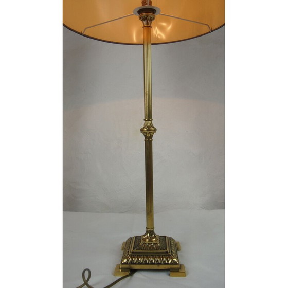 Image 1 of Lampe de table vintage en laiton et bronze doré par Empire Colonne Neo Classique, France 1970
