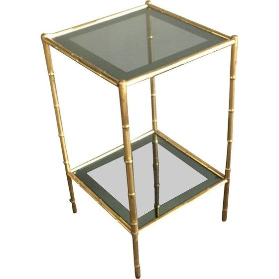 Image 1 of Table d'appoint vintage en laiton et verre teinté de la Maison Baguès, France 1960