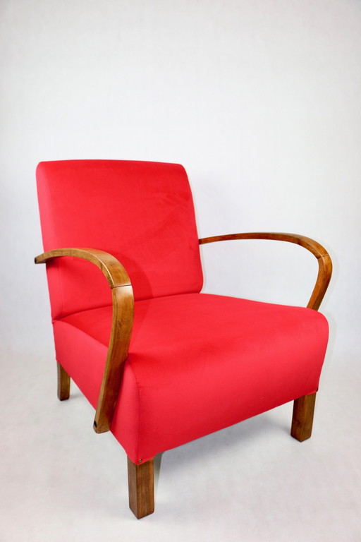 Fauteuil Art Déco en velours rouge, 1960S