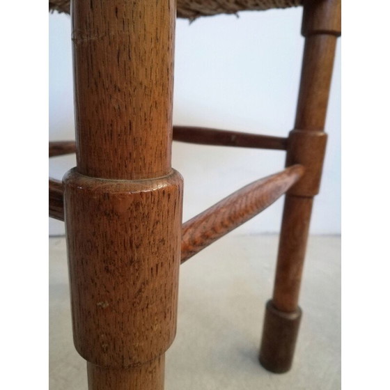Image 1 of Tabouret rustique vintage en bois et paille par Abruzzo, Italie