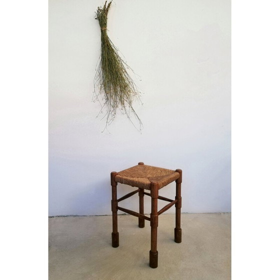 Image 1 of Tabouret rustique vintage en bois et paille par Abruzzo, Italie