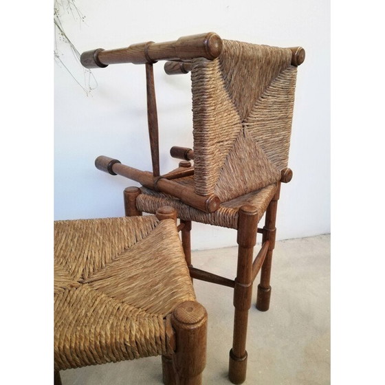Image 1 of Tabouret rustique vintage en bois et paille par Abruzzo, Italie
