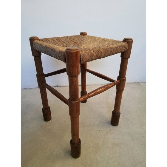 Image 1 of Tabouret rustique vintage en bois et paille par Abruzzo, Italie