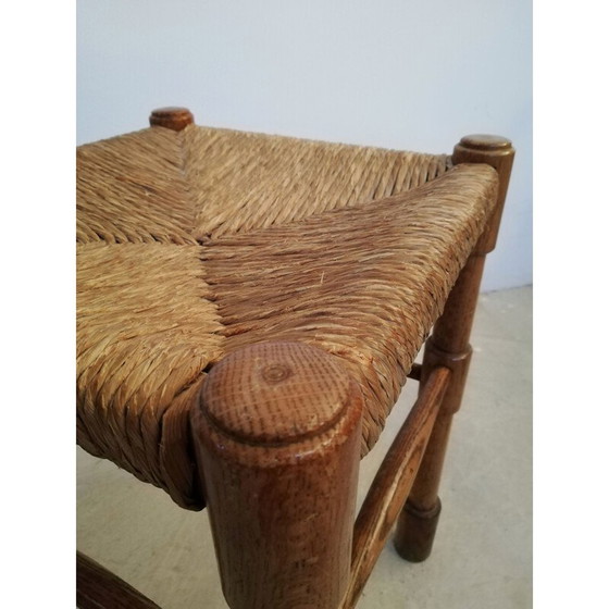 Image 1 of Tabouret rustique vintage en bois et paille par Abruzzo, Italie