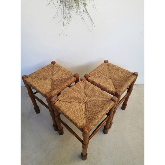 Image 1 of Tabouret rustique vintage en bois et paille par Abruzzo, Italie