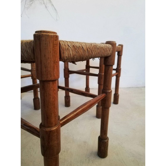 Image 1 of Tabouret rustique vintage en bois et paille par Abruzzo, Italie