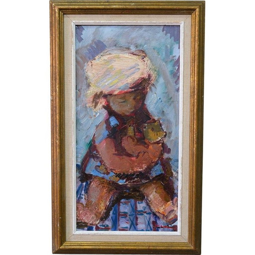 Peinture à l'huile moderne vintage sur panneau par Eric Lo Ohlqvist, Suède 1960