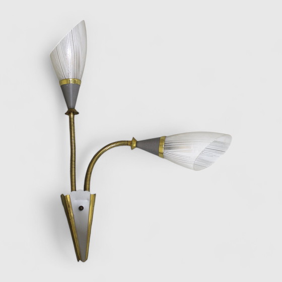 Image 1 of Lampe murale pliable vintage - années 1950, laiton, verre