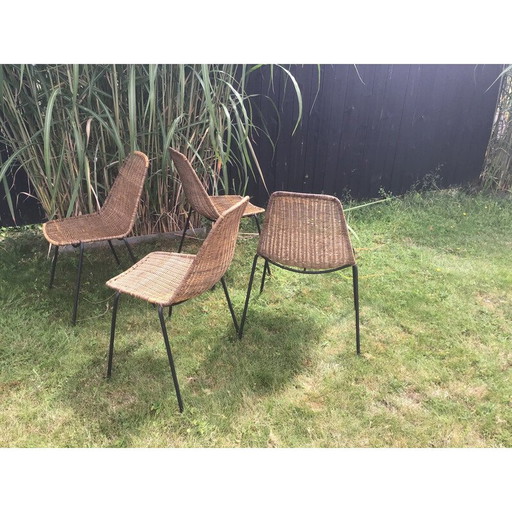 Ensemble de 4 chaises en rotin vintage de Gian Franco Legler, 1950