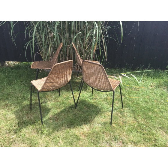 Image 1 of Ensemble de 4 chaises en rotin vintage de Gian Franco Legler, 1950