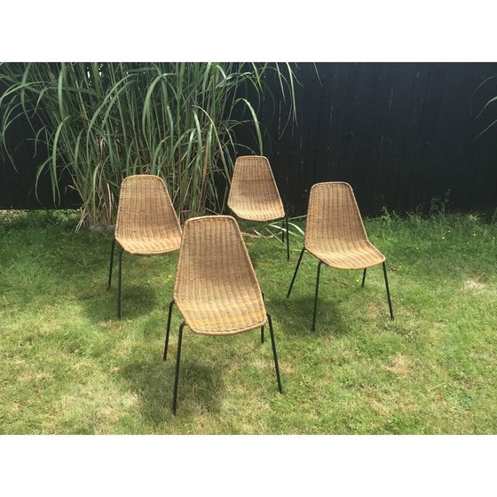 Image 1 of Ensemble de 4 chaises en rotin vintage de Gian Franco Legler, 1950