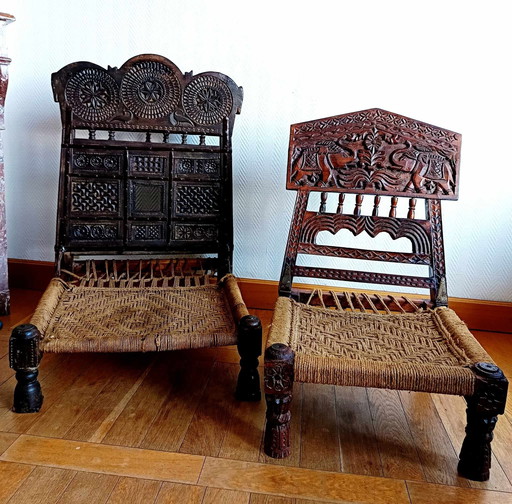 2X Chaises Basses Traditionnelles, Indonésie 