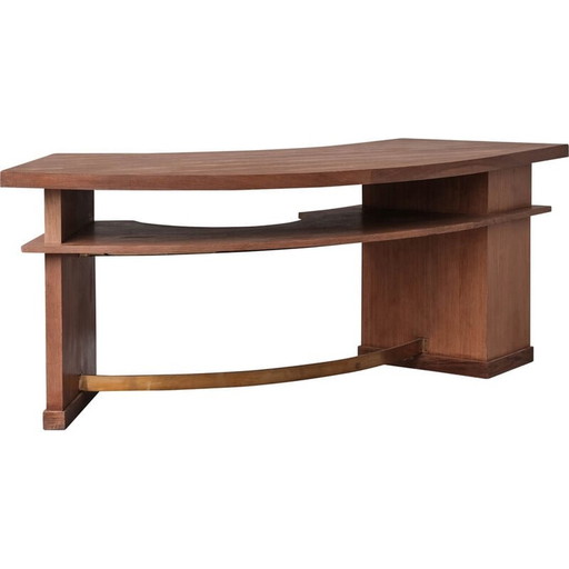 Bureau courbé Bow en bois français du Mid Century, années 1950