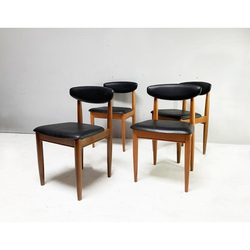 Ensemble de salle à manger vintage en hêtre et faux cuir noir par Victor Wilkins pour Schreiber Furniture